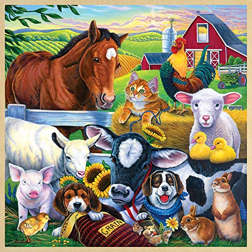 Masterpieces 48 Piece Fun Facts Jigsaw Puzzle for Kids - Farm Friends Wood Puzzle - 12"x12" - style: Farm Friends