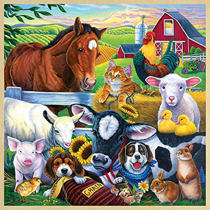 Masterpieces 48 Piece Fun Facts Jigsaw Puzzle for Kids - Farm Friends Wood Puzzle - 12"x12" - style: Farm Friends