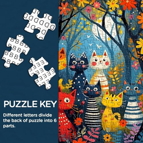 Moonlit Cat Forest Jigsaw Puzzles 1000 Pieces, PICKFORU Colorful Animal Puzzles for Adults, Challenging Unique Art Puzzle
