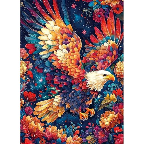 MINIWAN 1000 Piece Vibrant Floral Bald Eagle Art Jigsaw Puzzle | 27.5"x19.7", Letters on Back, Reference Poster Included, For Adults & Seniors - color: Colorful Eagle