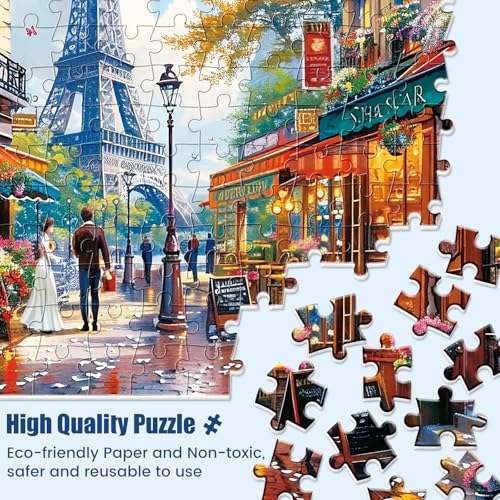 1000 Pieces Puzzle for Adults - Charming Paris Puzzle for Adults Children - Recycled Paper Jigsaw Puzzle 1000 Pieces - Fun and Challenging Family Game Great Gift Idea, Finished Size is 28 * 20 in - style: Eiffel Tower Couple