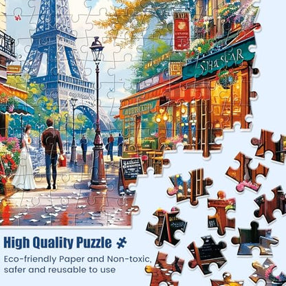 1000 Pieces Puzzle for Adults - Charming Paris Puzzle for Adults Children - Recycled Paper Jigsaw Puzzle 1000 Pieces - Fun and Challenging Family Game Great Gift Idea, Finished Size is 28 * 20 in - style: Eiffel Tower Couple