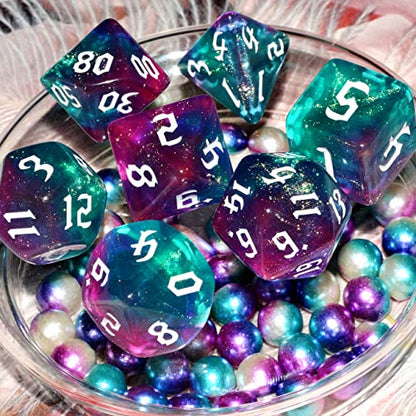Galaxy Dice Set| Dark Green Mix Purple Crystal DND Dice Set for Board Game - color: Dark Green Purple