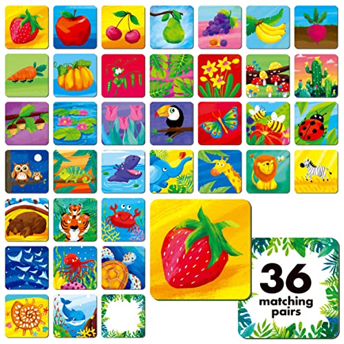 Hebayy Memory Matching Game, 72 PCS Nature Theme Matching Cards for Toddlers 36 Pairs Memory Cards for Preschool 4 5 6 Years Old - style: Nature Theme