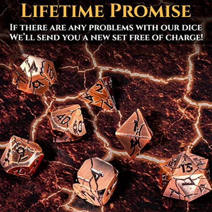 Metal Dice for DND - Ancient Cracked Pharaoh Ruins – Copper | Beautiful 7pc Polyhedral Dice Set, Smooth Rolling, Role Playing Games (RPG), Compatible with D&D, for Dungeons and Dragons - color: Antique Copper