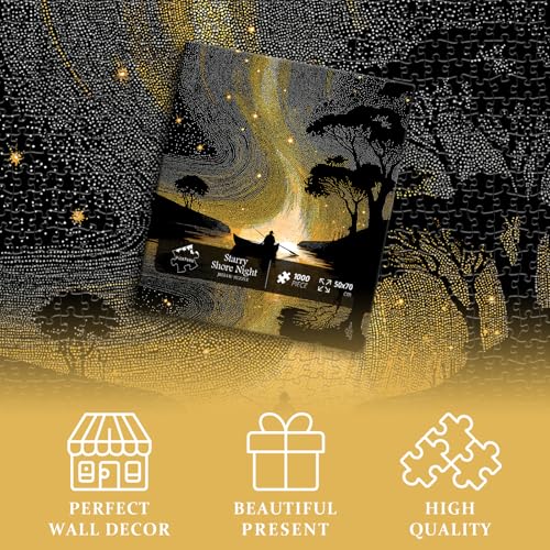 Impossible Puzzles for Adults 1000 Pieces, Nature Landscape Scenery Hard Jigsaw Puzzles, River Plant Difficult Challenge Puzzle - style: Starry Shore Night Puzzle