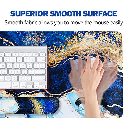 ARTSO Large Gaming Mouse Pad, Keyboard Wrist Rest Pad & Wrist Support Mousepad Set, Stitched Edge, Extended, Non-Slip Base, Memory Foam,Multifunctional Desk Mat 4pcs for Office & Home, Blue Marble - color: Blue Marble