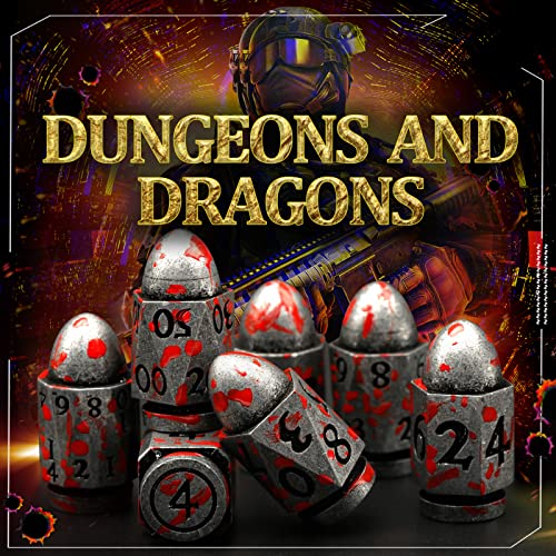 Bullet Dice Set, DND Dice Metal Revolver，ZHOORQI D6 Gun Dice Gifts for D and D, RPGs(7-Blood Silver) - color: 7bullet-blood Silver