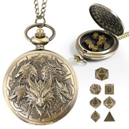 D&D Dice Set,7PCS Metal Dice for Dungeons and Dragons,Mini Dice Set with Pocket Watch Case,Role Playing Board Games Accessories (Dragon, Bronze) - color: Bronze, style: Dragon