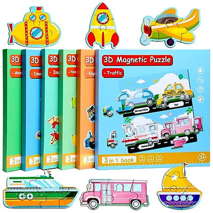 Magnetic Puzzles for Kids Ages 3-5, Travel Toddler Car Puzzle Toy | Refrigerator Magnet Game for Ages 4-6, Learning & Birthday Gift for Boys, Car Airplane Road Trip Quiet-Time Activity Toys - style: Traffic
