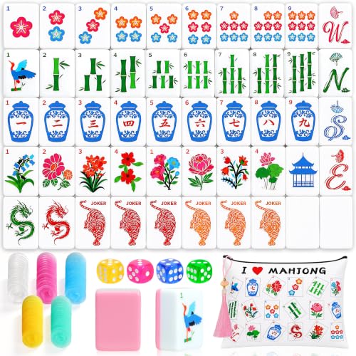 Mahjong Tile Set, 168 American Mahjong Sets with Bag and Mah Jongg Accessories for Travel Parties Family Game Night Gifts(1.2")