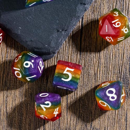 Rainbow DND Dice Set D&D Glitter Polyhedral Dice for Tabletop Games | Leather Storage Bag, DM Gift, for Dungeons and Dragons Role Playing Games - color: Rainbow