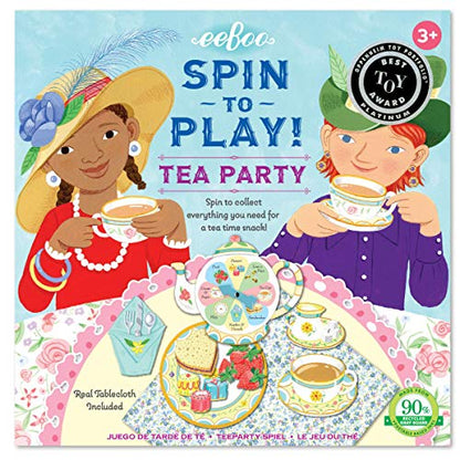 eeBoo Tea Party Spinner Game, Social Skills Game, Ages 3+, 2-4 Players | Develops patience & social skills through imaginative play. Includes spinner, food pieces & fabric tablecloth. 15-30 min game - style: Tea Party
