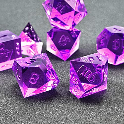 Bescon Crystal Clear (Unpainted) Sharp Edge DND Dice Set of 7, Razor Edged Polyhedral D&D Dice Set for Dungeons and Dragons Role Playing Games, Amethyst Color - color: Amethyst