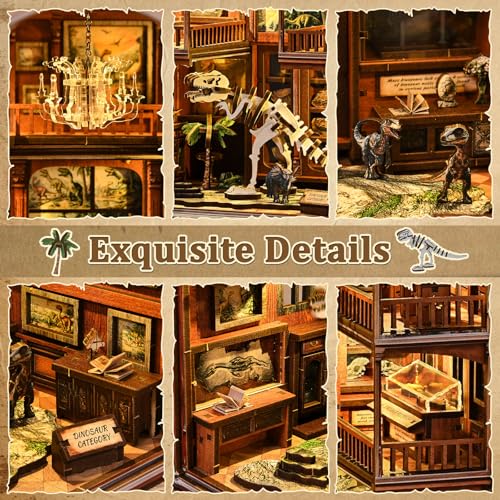 DIY Book Nook Kit, 3D Wooden Puzzle for Adults, Miniature House Kit with Touch LED Light, Gothic Bookshelf Insert Decor, Creative Hobby Gift for Fantasy Lovers - style: Fossil Museum