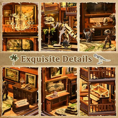 DIY Book Nook Kit, 3D Wooden Puzzle for Adults, Miniature House Kit with Touch LED Light, Gothic Bookshelf Insert Decor, Creative Hobby Gift for Fantasy Lovers - style: Fossil Museum