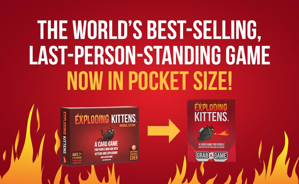 Exploding Kittens Grab and Game, 2-4 Players, Ages 7+, Pocket Version | Pocket-sized Exploding Kittens! Quick to learn, travel-friendly, and great for road trips, parties, and gifting.