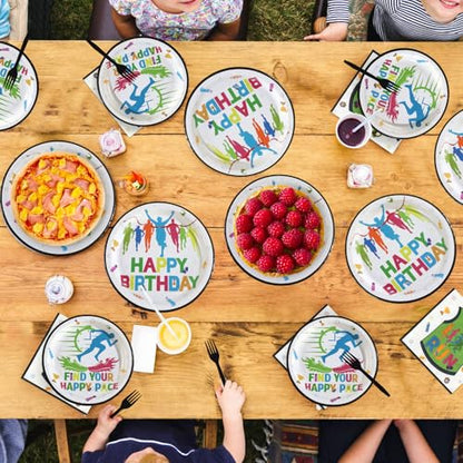96 Pcs Happy Running Birthday Party Decorations, Serves 24 | Find Your Happy Pace Plates and Napkins Sports Fitness Tableware Set for Athletes Run Marathon Birthday Sports Party Supplies - style: Run Happy Birthday Plates m