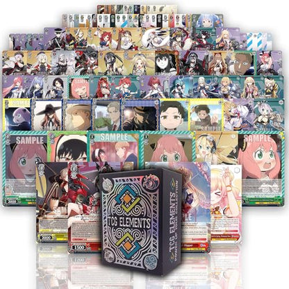 Weiss Schwarz TCG Bundle, 100 Common/Uncommon Cards, 15 Foil Cards, TCG Elements Deck Box
