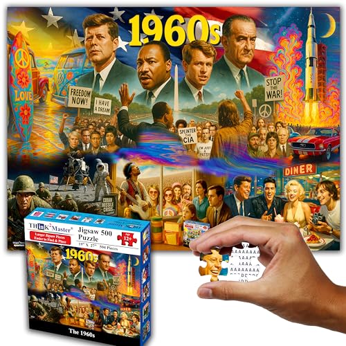 Think2Master 1960s 500 Pieces Very Large Pieces Jigsaw Puzzle: 13+, Teens, Adults & Seniors. Travel Back in Time with the Nostalgic Collage. Great Gift. Size: 26.8” X 18.9” - style: 1960s