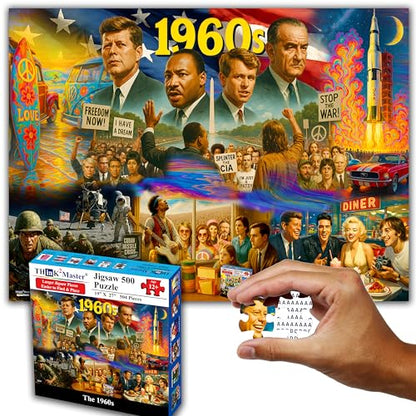 Think2Master 1960s 500 Pieces Very Large Pieces Jigsaw Puzzle: 13+, Teens, Adults & Seniors. Travel Back in Time with the Nostalgic Collage. Great Gift. Size: 26.8” X 18.9” - style: 1960s