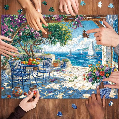 Puzzles for Adults 1000 Pieces,Summer Coast Jigsaw Puzzle with 1:1 HD Poster, Perfect Interlocking No Dust, Stress Relief Ideal Gift for Family Games - color: Summer Coast