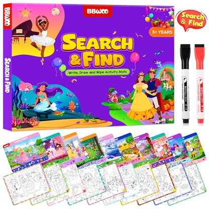 Search and Find Activity Books, 2 In 1 Princess Seek Game Coloring Books | Preschool Educational, Travel Games Toys for Car Airplane, Road Trip Activities for Kids, Birthday Gifts Kids Ages 3-8 - color: Purple