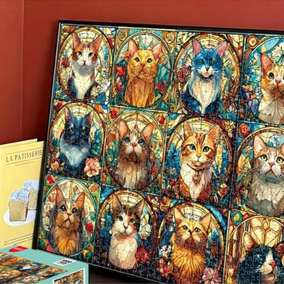 Stained Glass Cat Puzzles, 1000 Piece Puzzle for Adults, 20 x 27 in | Tight Piece Fit, 1:1 Reference Poster, Lettered Back, Minimal Puzzle Dust, Vibrant Colors, 2mm Extra-Thick Pieces - color: 1000 Pieces-stained Glass Cat