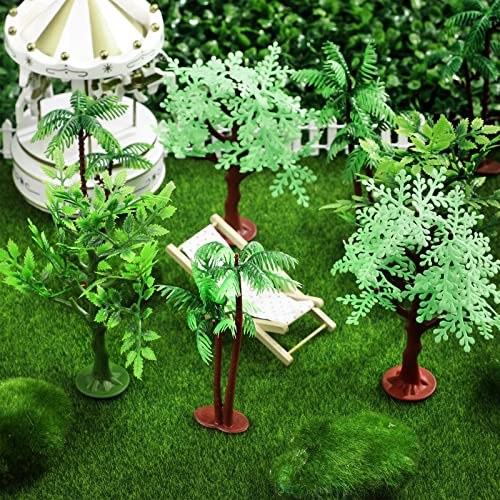 Janinka 24 Pcs Mini Toy Jungle Trees Plastic Model Coconut Trees Figurines with Base Cake Decoration Rainforest Diorama Supplies Scenery Architecture for Craft, Building, Scenery Landscape, 4 Styles