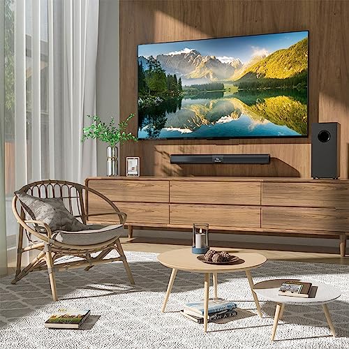 Saiyin Detachable Sound Bar with 6.5" Subwoofer, 10-Level Adjustable Bass | 24.1" Soundbar, 2.1Ch 100W Surround Sound System for TV, TV Soundbar with Optical, TV-ARC, Auxiliary and Bluetooth 5.3 Inputs - size: 24.1 inches