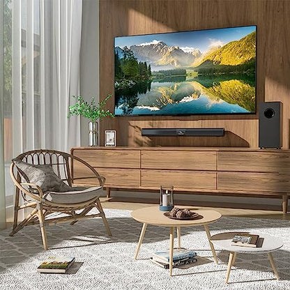 Saiyin Detachable Sound Bar with 6.5" Subwoofer, 10-Level Adjustable Bass | 24.1" Soundbar, 2.1Ch 100W Surround Sound System for TV, TV Soundbar with Optical, TV-ARC, Auxiliary and Bluetooth 5.3 Inputs - size: 24.1 inches