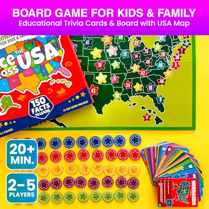 QUOKKA States of America Board Game for Kids Ages 8-12 and Families – Learn US States, Capitals, Landmarks & Fun Facts – Trivia Game with 50 Cards & Map Board – Educational Game for Classrooms or Home - color: 6. Usa Board Game