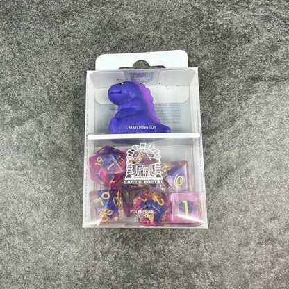 Sage's Portal Familiars Dice and Toy Set Combo Resin DND Dice Set Polyhedral Dice Set for Dungeons and Dragons RPG Pathfinder Tabletop TTRPG (Purple Dragon+ Figurine) - color: Purple Dragon, style: Dice Set +Mini Figure
