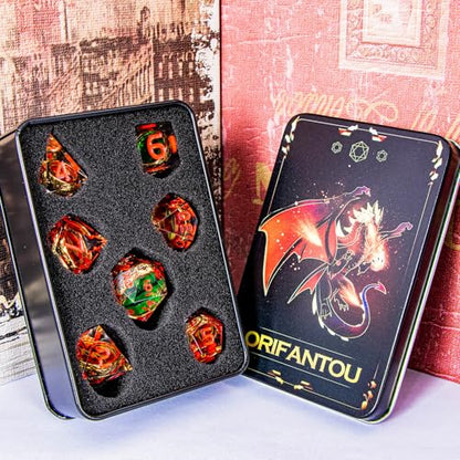 Magic Golden Ring DND Dice Set Sharp Edge Red Gaze Eye Resin Dice with Box, for use with RPG D&D Tabletop Games Lord D and D Polyhedral Dice Set - color: Ring -Eye-red Numbers