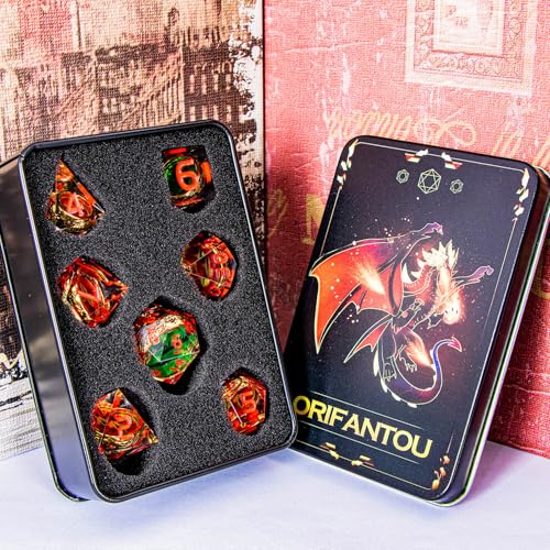 Magic Golden Ring DND Dice Set Sharp Edge Red Gaze Eye Resin Dice with Box, for use with RPG D&D Tabletop Games Lord D and D Polyhedral Dice Set - color: Ring -Eye-red Numbers