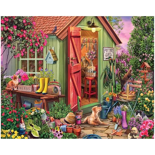 White Mountain 1000 Piece Jigsaw Puzzle Colorful Flower Garden Puzzles with Large Pieces for Adults and Family 24"x30" - Potting Shed