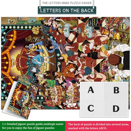 HUADAD Puzzles for Adults 1000 Pieces,1000 Piece Puzzles for Adults,Gift-Retro Disco Nightclub,Family Party Jigsaws Puzzles Game,Letter Partition Puzzles,1000 Piece Puzzle - color: Retro Disco Nightclub