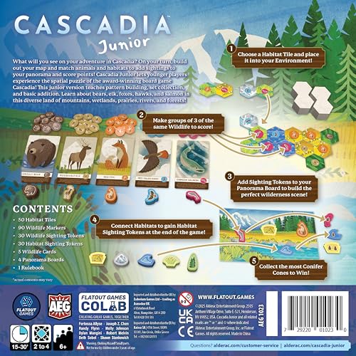 Cascadia Junior, Board Game for Kids Based on the Award-Winning Cascadia | 2-4 Players, Ages 6+, 30 Mins, Teaches Pattern Matching