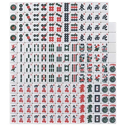 American Mahjong Set - Red Burgundy Soft Bag - 166 White Engraved Tiles, 4 All-in-One Rack/Pushers Western Mah Jongg Game Set