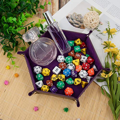 SIQUK 4 Pieces Dice Tray Hexagon Dice Rolling Holder Folding PU Leather Dice Trays for Dice Games Like RPG, DND and Other Table Games (Cyan, Pink, Violet and Black) - color: Cyan, Pink, Violet and Black