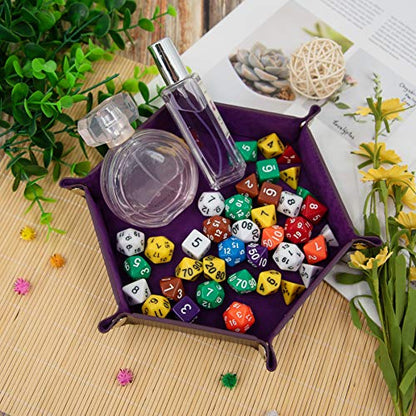 SIQUK 4 Pieces Dice Tray Hexagon Dice Rolling Holder Folding PU Leather Dice Trays for Dice Games Like RPG, DND and Other Table Games (Cyan, Pink, Violet and Black) - color: Cyan, Pink, Violet and Black