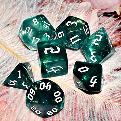 Galaxy Dice Set| Dark Green Mix Cyan Crystal DND Dice Set for Board Game - color: Dark Green Cyan