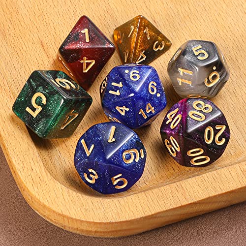 Grajar DND Dice Set, 42 Pcs polyhedral dice Set with 6 Colorful Animal Pattern Dice Bag and PU Leather and Velvet dice Tray for Dungeons and Dragons D&D RPG MTG Table Games Starry Sky - style: Animal-Starry Sky