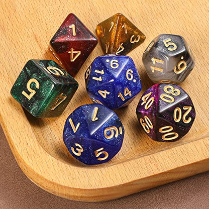 Grajar D&D Dice Set with Characters Pattern Dice Pouches, 42 Pcs polyhedral dice Set, PU Leather and Velvet dice Tray for Dungeons and Dragons D&D RPG MTG Table Games Starry Sky - style: Role-Starry Sky