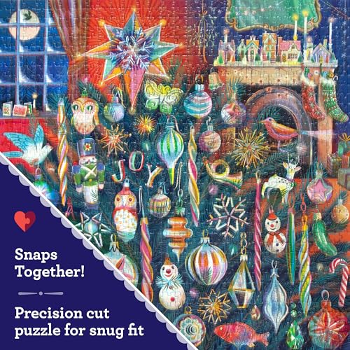 eeBoo Holiday Ornaments 1000 Piece Square Puzzle, 23" x 23" Christmas Theme | Double coated, sturdy & dust free pieces with a satisfying snap. Includes full color reference insert. Vibrant, original art - style: Holiday Ornaments