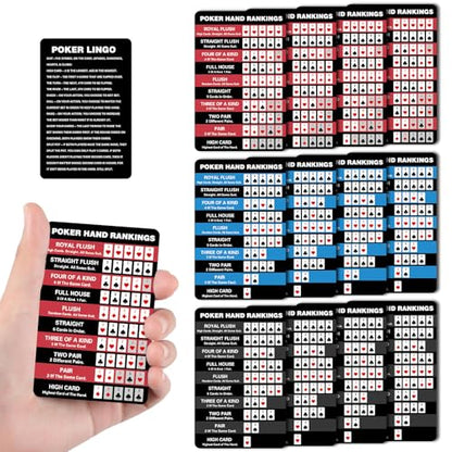 AmazingSpark Poker Hand Rankings Chart Rules Cheat Sheet Cards Poker Hands Ranking Card Beginners Quick Reference Guide Cheat Sheet for Texas Hold - color: Red,blue,black,