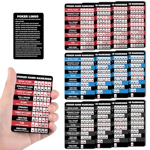 AmazingSpark Poker Hand Rankings Chart Rules Cheat Sheet Cards Poker Hands Ranking Card Beginners Quick Reference Guide Cheat Sheet for Texas Hold - color: Red,blue,black,