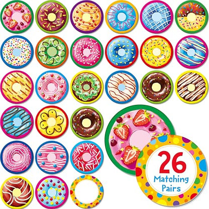Hebayy 52 PCS Donut Matching Game, 26 Designs Dessert Cards Engaging Food Memory Game, Educational Learning Toys for Preschool 4 5 6 Years Old - style: Donut