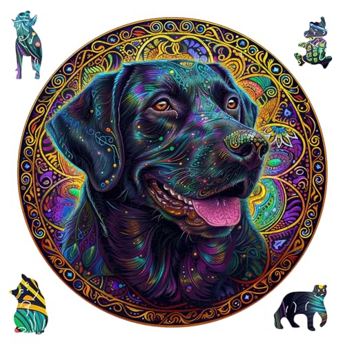 Ruikiyart Wooden Puzzles for Adults, 5MM 500 Pieces Happy Labrador Wooden Jigsaw Puzzles, Unique Shapes Pieces Dog Puzzle Gift for Kids Birthday Family Games for Adults (16.7"*16.7") - color: Happy Labrador, size: 500 pieces