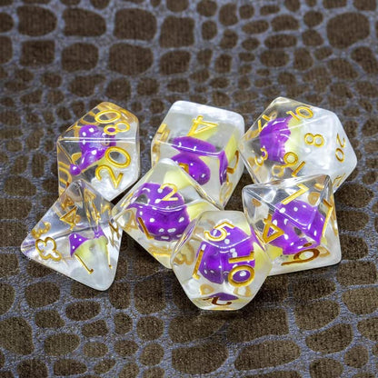 Sage's Portal Familiars and Reagents Resin DND Dice Set Polyhedral Dice Set for Dungeons and Dragons RPG Tabletop TTRPG (Purple Magic Shrooms) - color: Purple Magic Shrooms